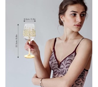 Artisan-Painted Crystal Wine Glass with Golden Crown Design, 15 oz Colorful Glass Ideal for Personalized Gifts for Birthdays and Weddings (Gold)
