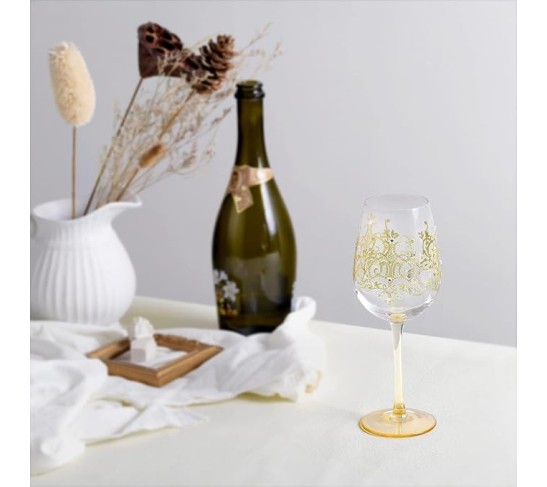 Artisan-Painted Crystal Wine Glass with Golden Crown Design, 15 oz Colorful Glass Ideal for Personalized Gifts for Birthdays and Weddings (Gold)