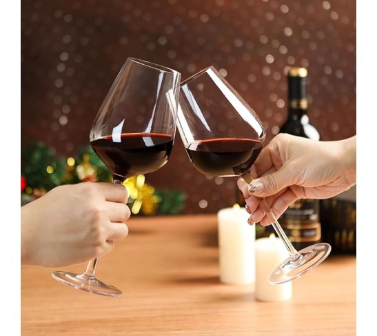 17 oz Crystal Bordeaux Wine Glasses, Set of 3, Hand Blown Lead-Free for Weddings and Special Occasions (Set of 3)