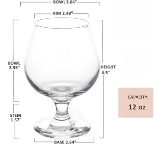 12 oz Snifter Whiskey Glasses, Pack of 3, Classic Short Crystal Brandy Glasses for Spirits, Perfect for Tastings and Drinks (Set of 3)