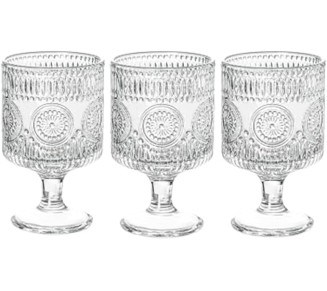 Romantic Vintage Goblet Glasses Set of 3, 8oz Floral Embossed Cocktail Glasses for Parties, Bars, Restaurants, Special Dinners (Set of 3)