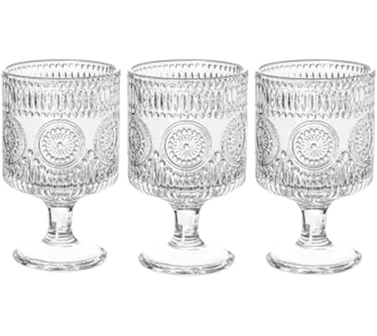 Romantic Vintage Goblet Glasses Set of 3, 8oz Floral Embossed Cocktail Glasses for Parties, Bars, Restaurants, Special Dinners (Set of 3)